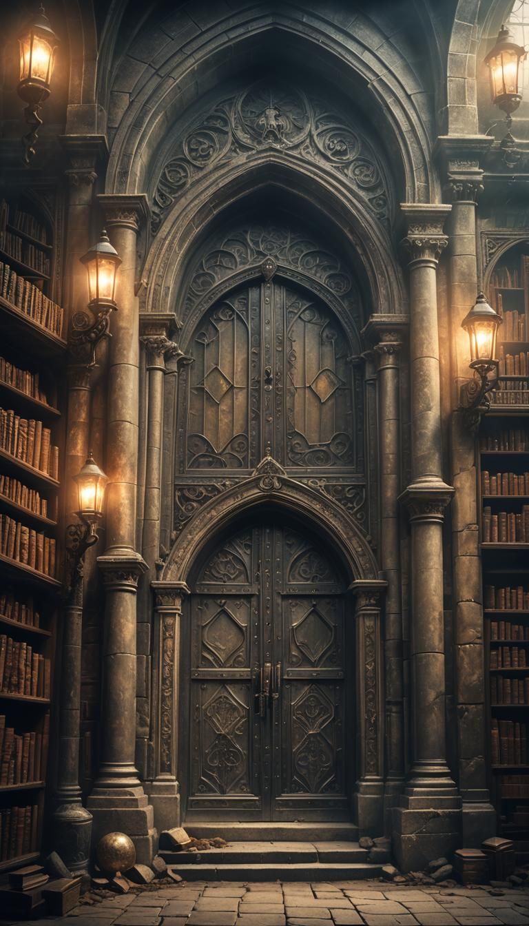 Gothic Mystical Library Entrance Illustration