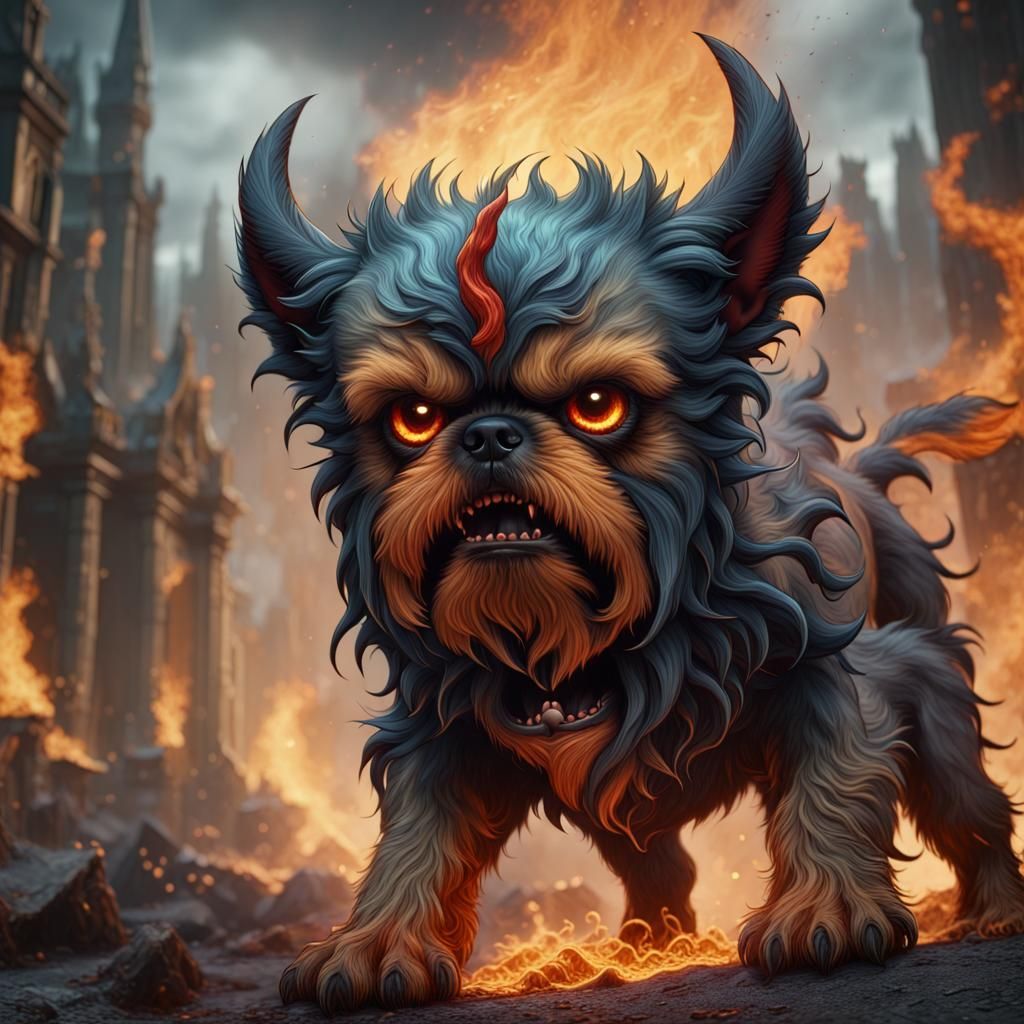 Demonic Hellfire Brussels Griffon: Detailed Matte Painting