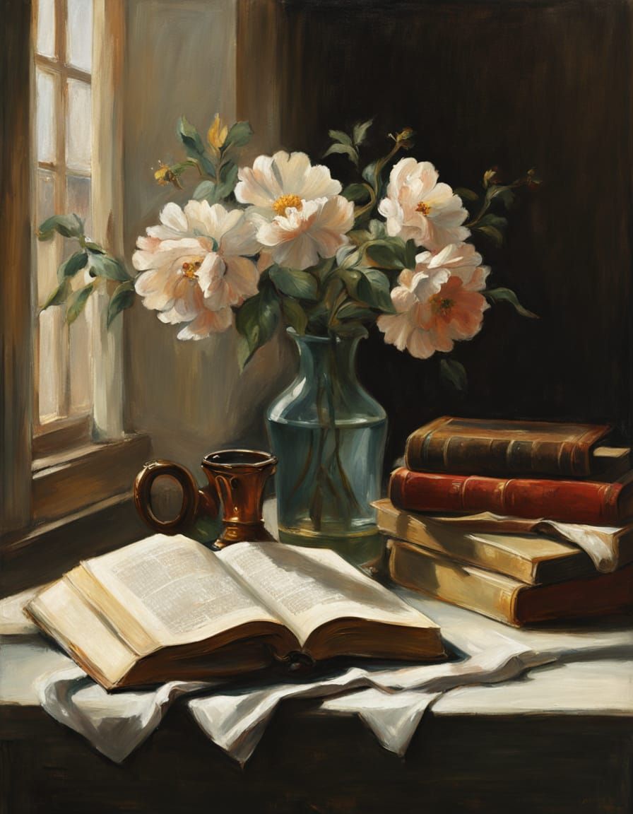 Sunlit Interior Oil Painting in Realist Style
