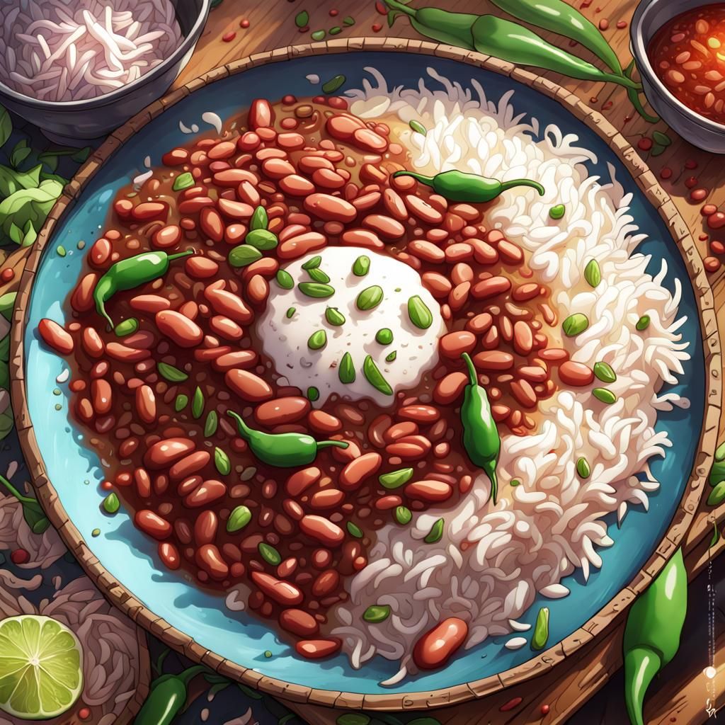 Scrumptious spicy rajma chawal with a green chilli on the side, my comfort food