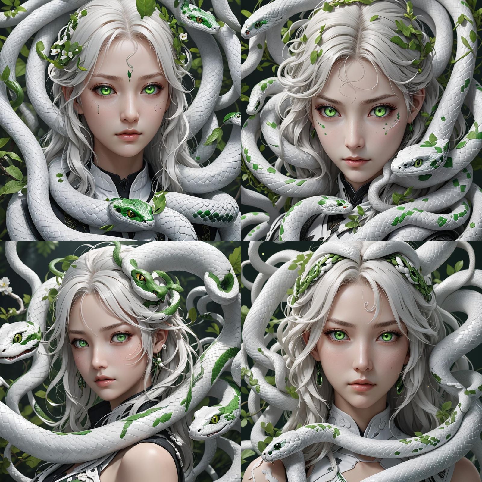 White Snake with Green Eyes: 3D Anime Art