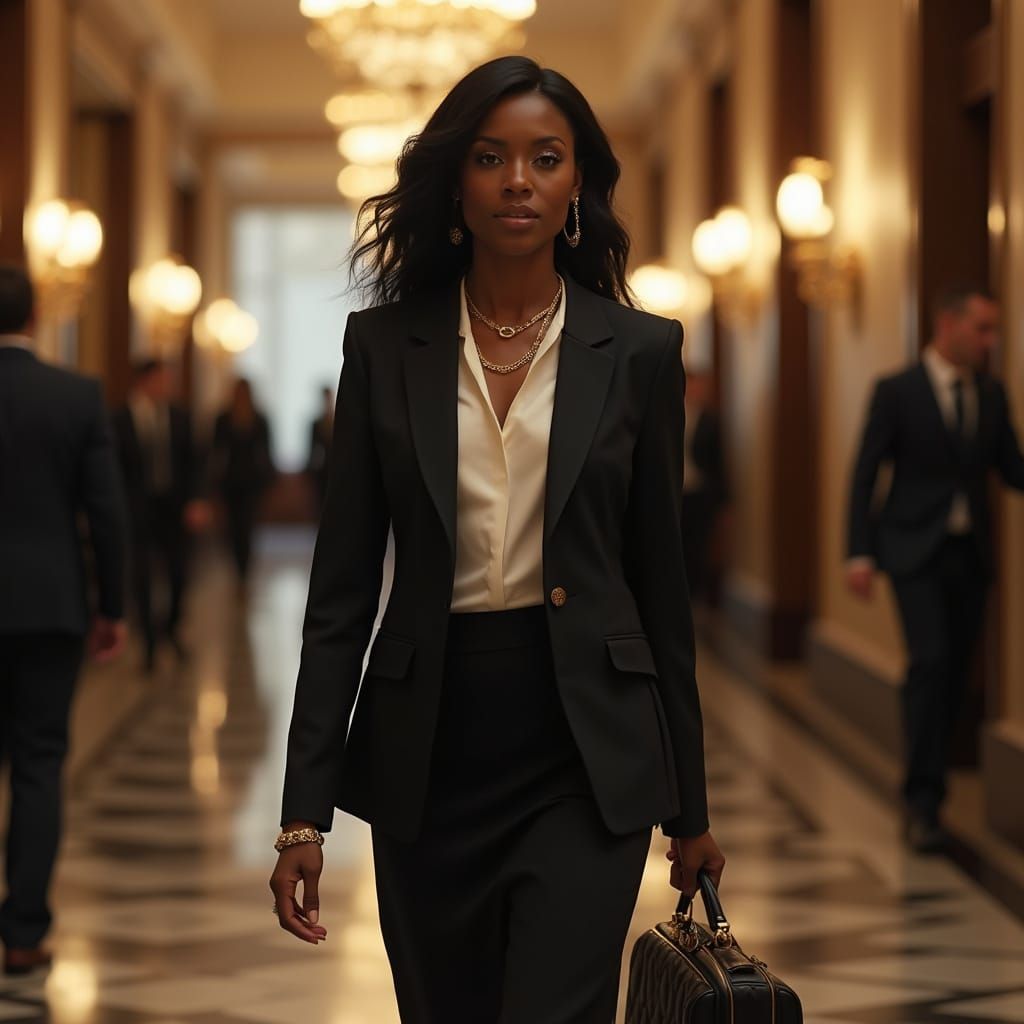 African American Woman in Luxury Hotel Lobby