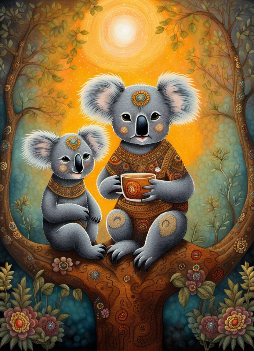 Morning coffee with koalas