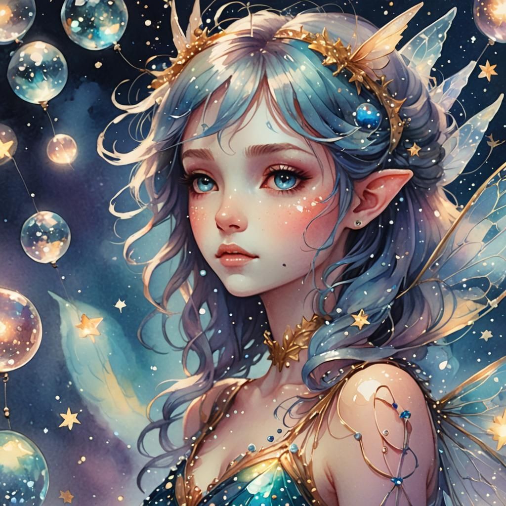 Glass Fairy in Galaxy: Ethereal Watercolor Art