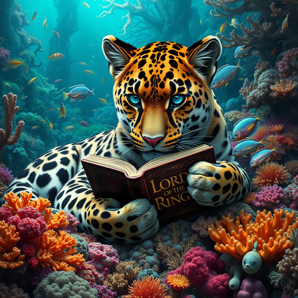Leopard Reads Lord of the Rings Underwater