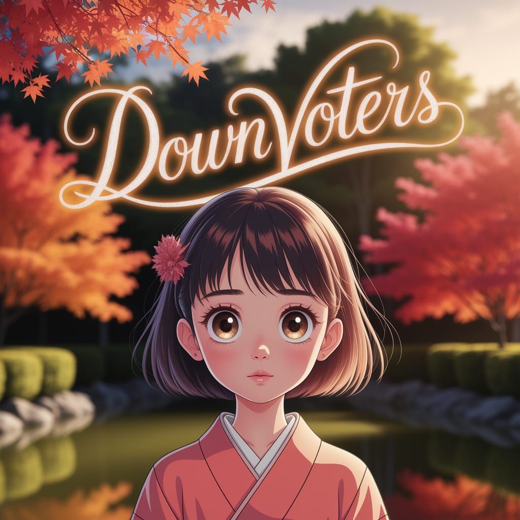 Anime Girl with "Downvoters" Text in Ghibli Style