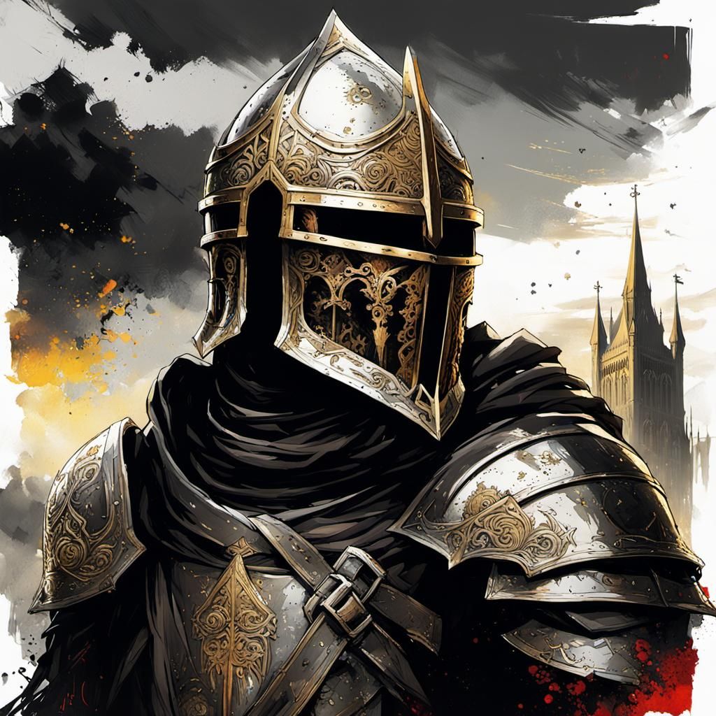 Gothic Knight in Rose Field, Dark Fantasy Art