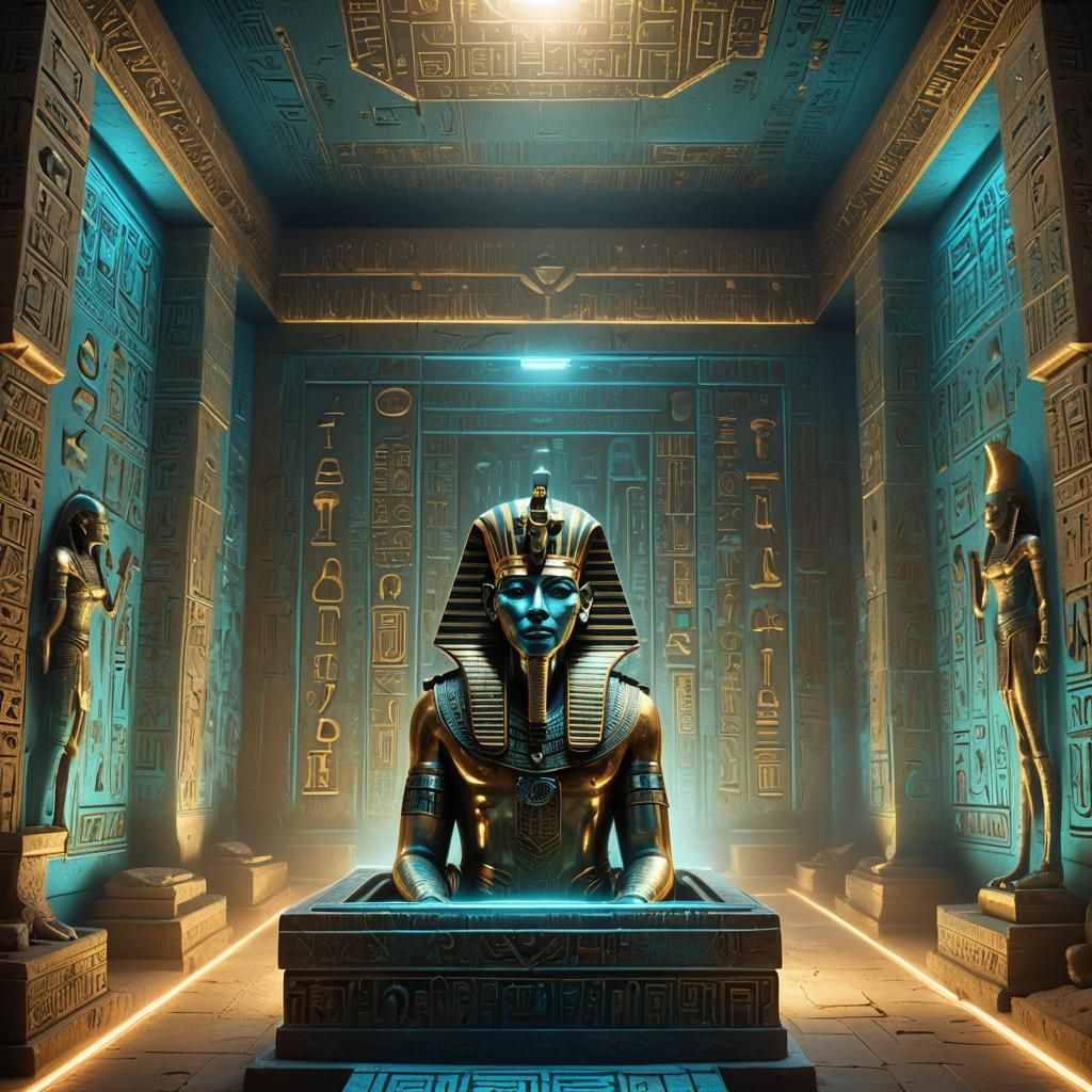 Sci-Fi Egyptian Tomb with Glowing Hieroglyphs