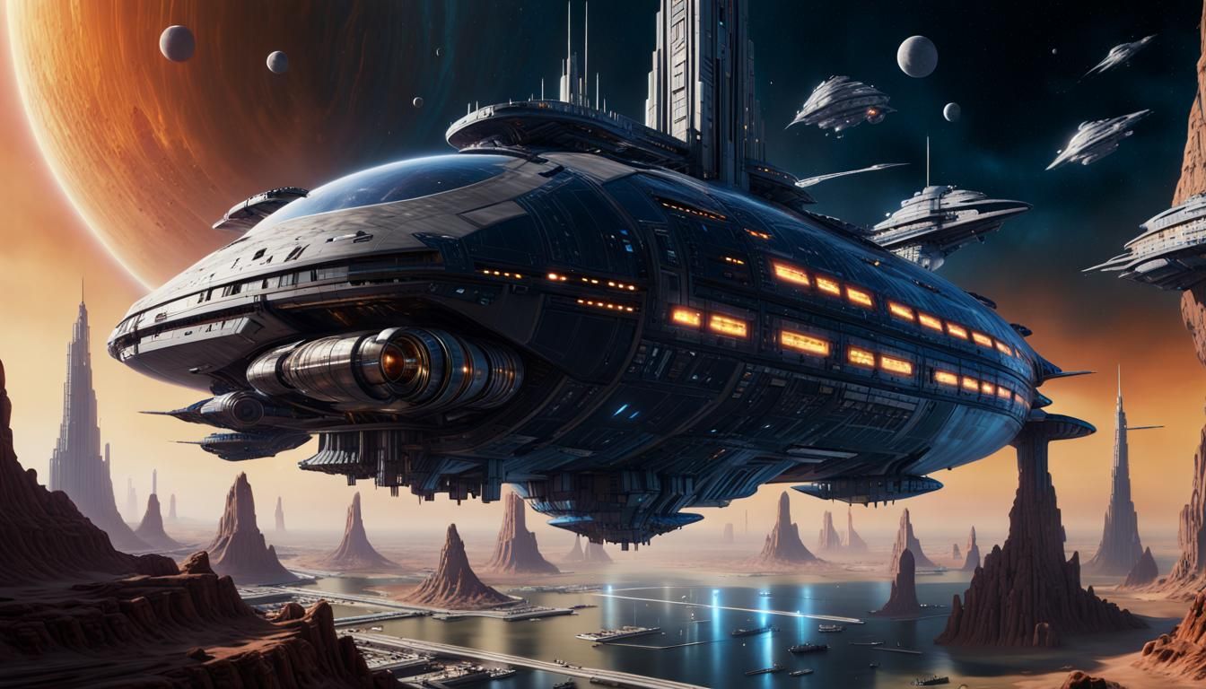 Spectacular Space City Hyperjump in Chris Foss Style