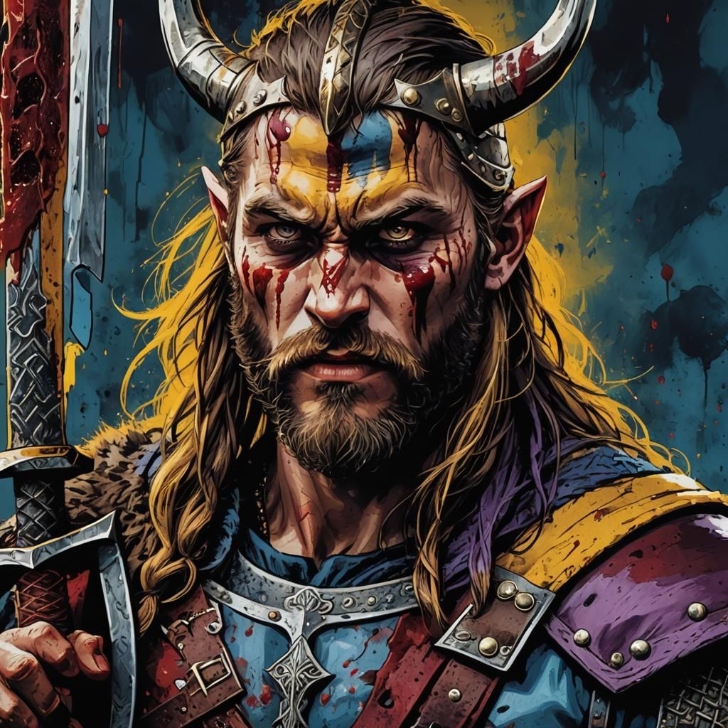 Pop Art Viking Warrior with Bloody Sword