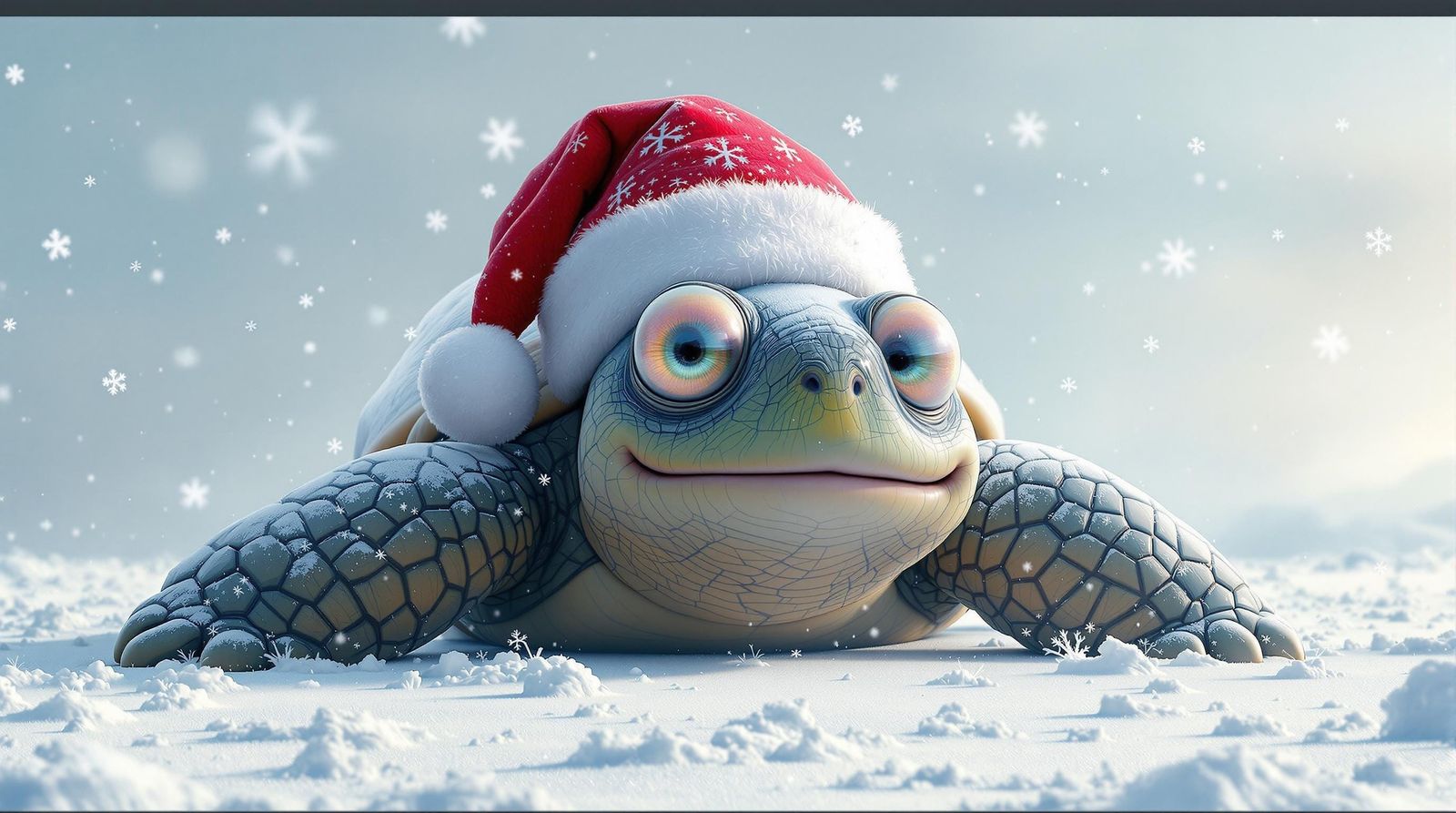 Intricately Textured 3D Turtle in Snowy Wonderland Wearing S...