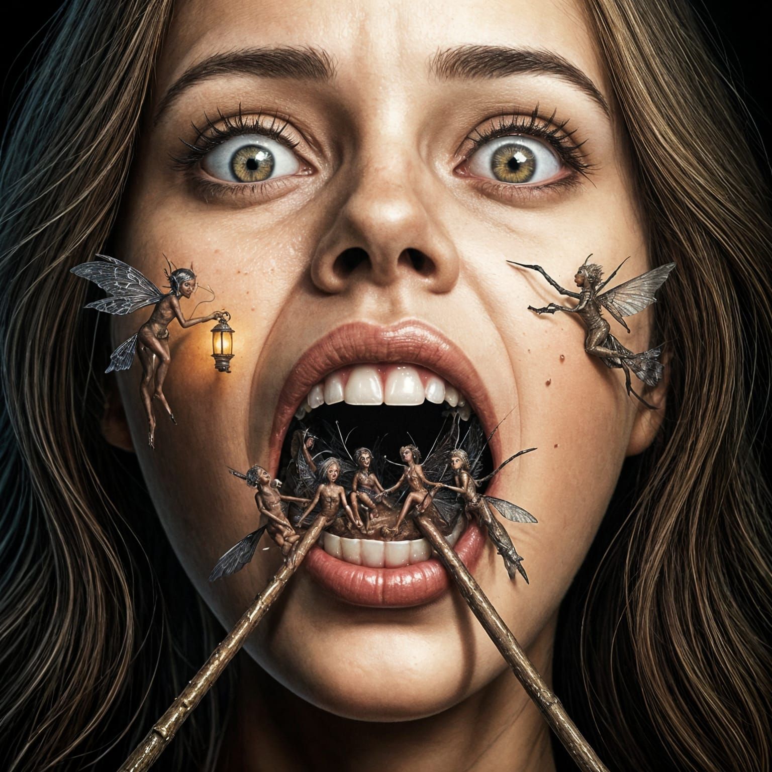 Surreal Fairy Invasion of a Screaming Woman's Mouth