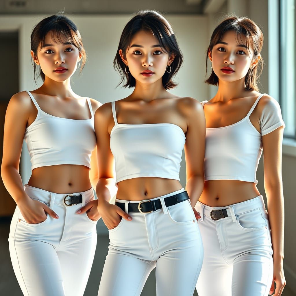 Hyperrealistic Portrait of Three Confident Japanese Women