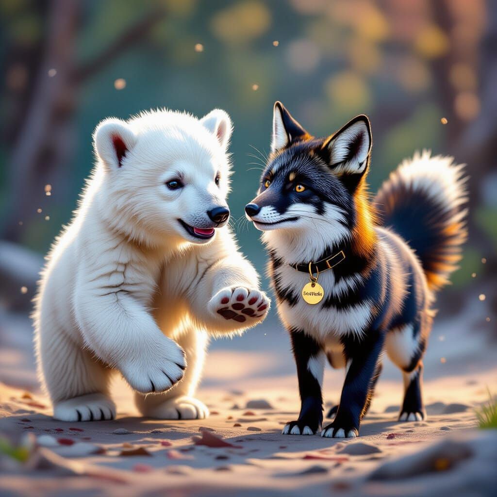 Polar Bear Cub Chases Fox with 'Snowflake' Tag