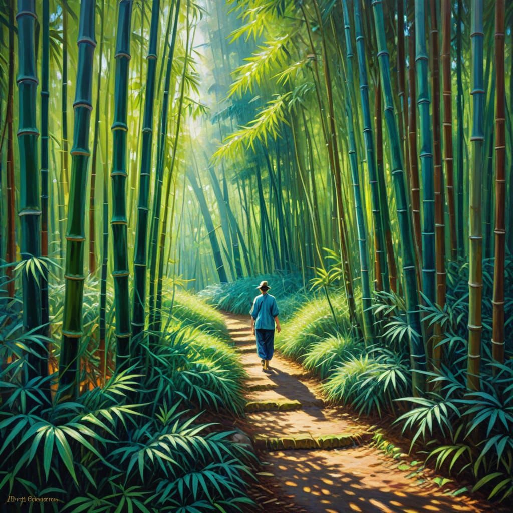 Neo-Impressionist Bamboo Forest Oil Painting