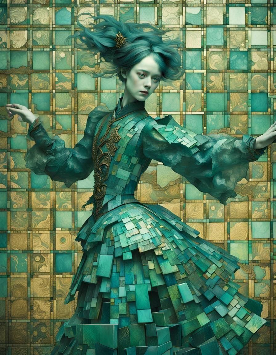 Dystopian Automaton Dancer in Glitchcore Style