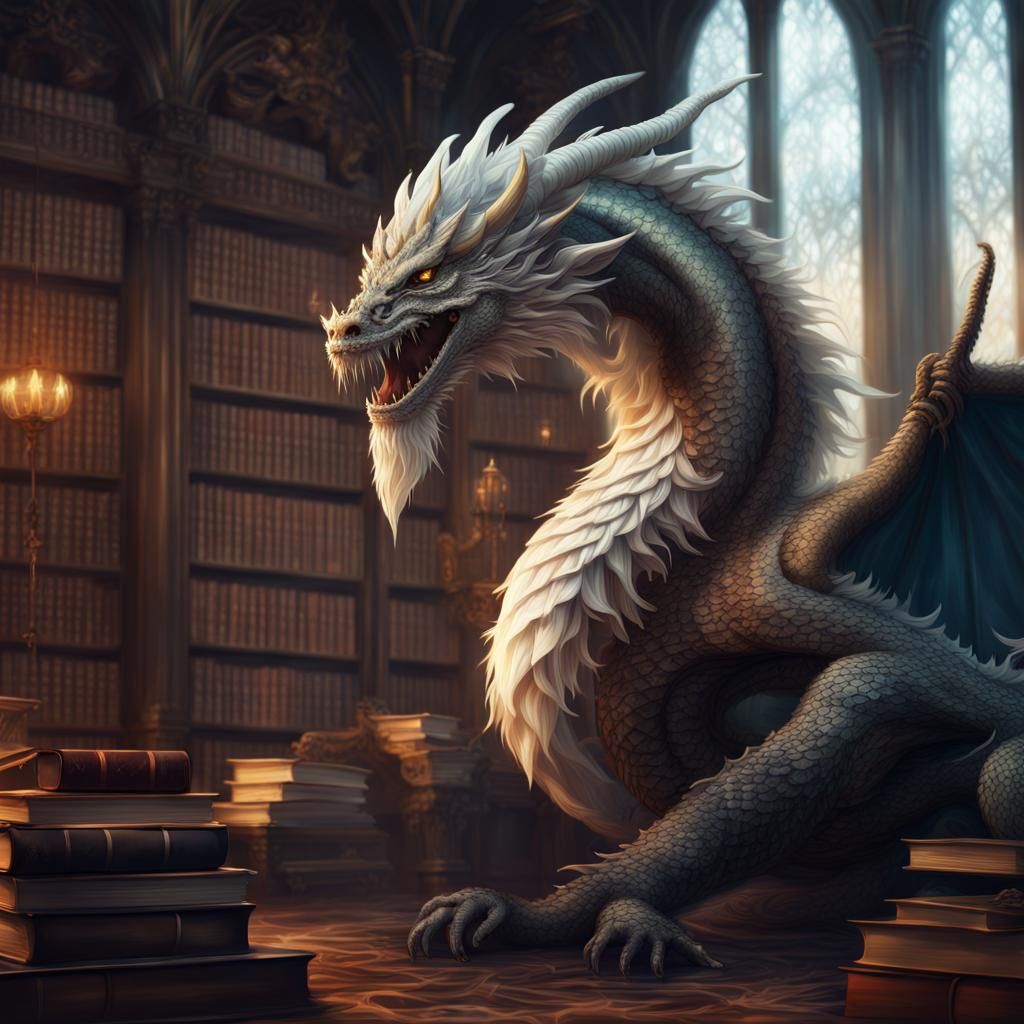 Prismatic Dragon in Library: Digital Matte Painting