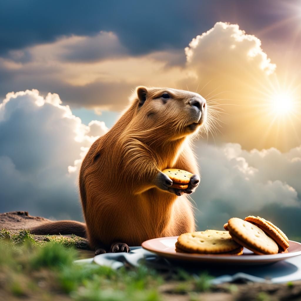 Cozy Capybara Enjoying Cookies in Sunshine