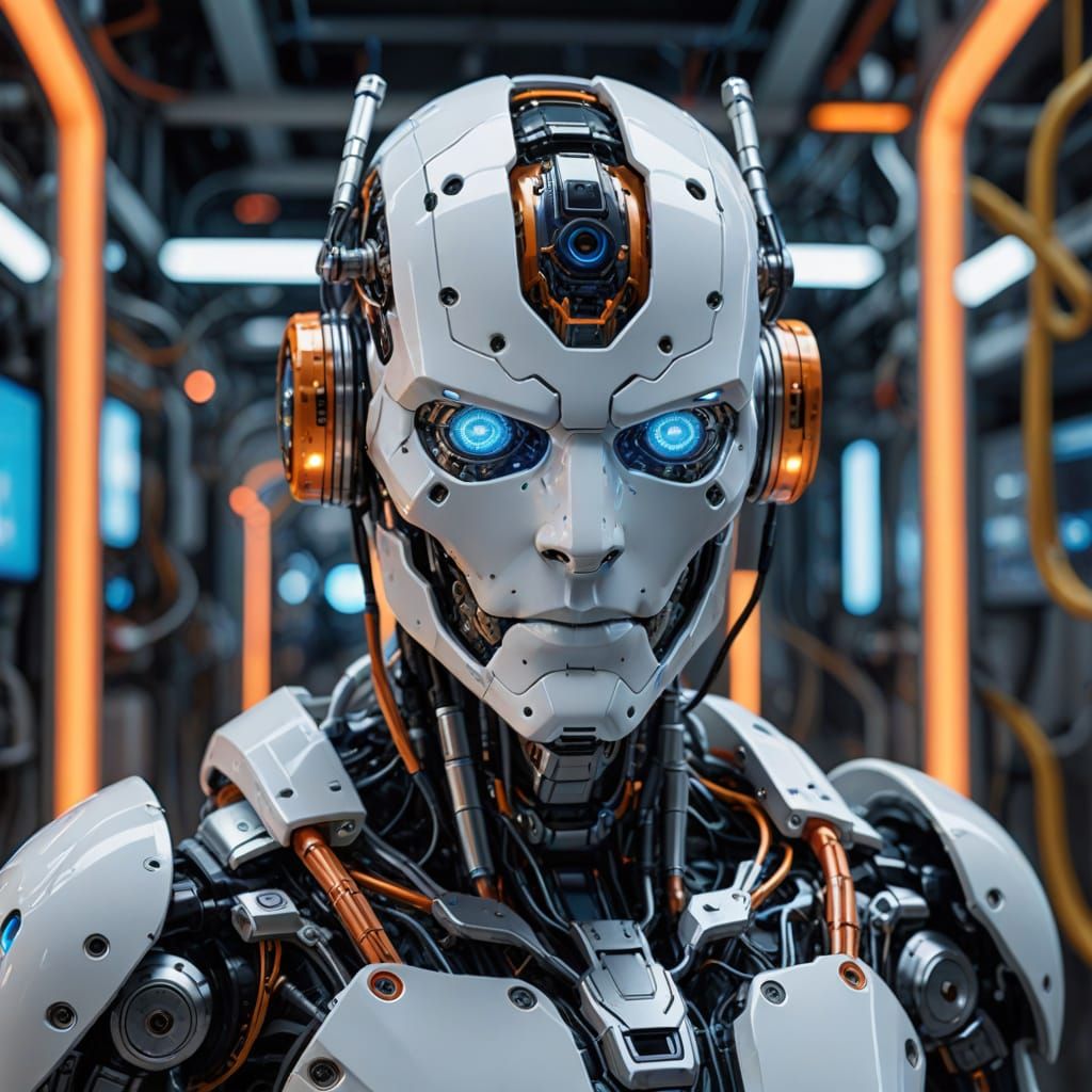 Humanoid Android in Futuristic High-Tech Environment