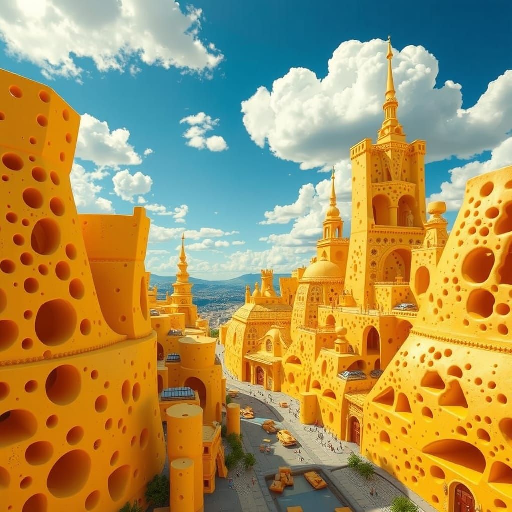 Swiss Cheese Cityscape in Detailed 3D Rendering