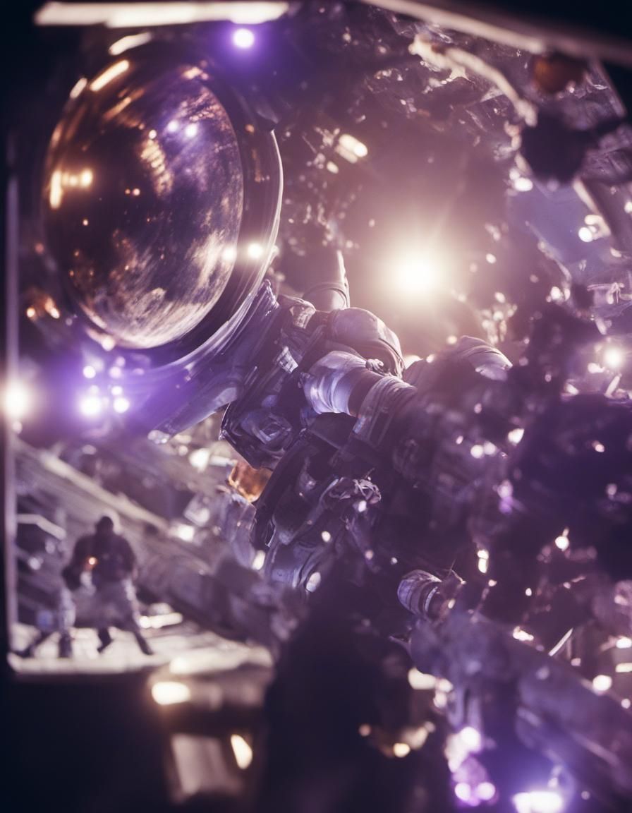 Astronaut Repairs Spaceship in Nebula, Photorealistic Film S...