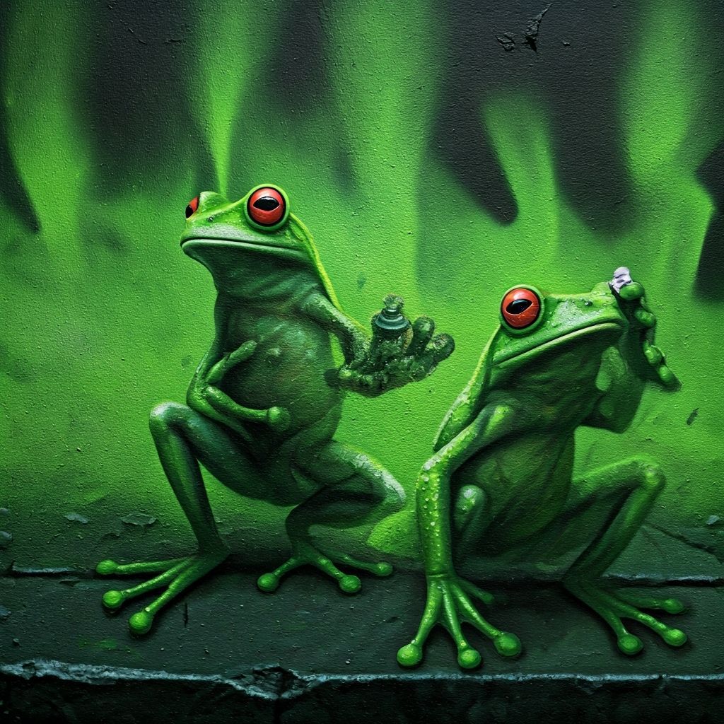 Frogs Spray Painting City Green