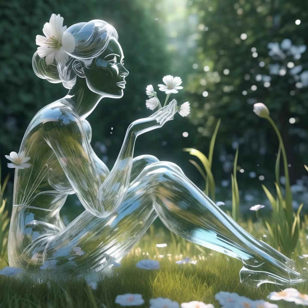 Beautiful Ice Woman with Flowers: 3D Render