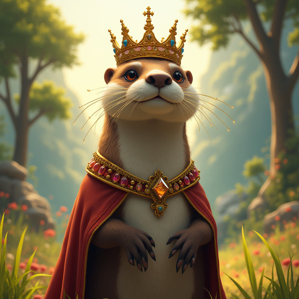 Regal Otter King in Sunny Forest, Digital Art