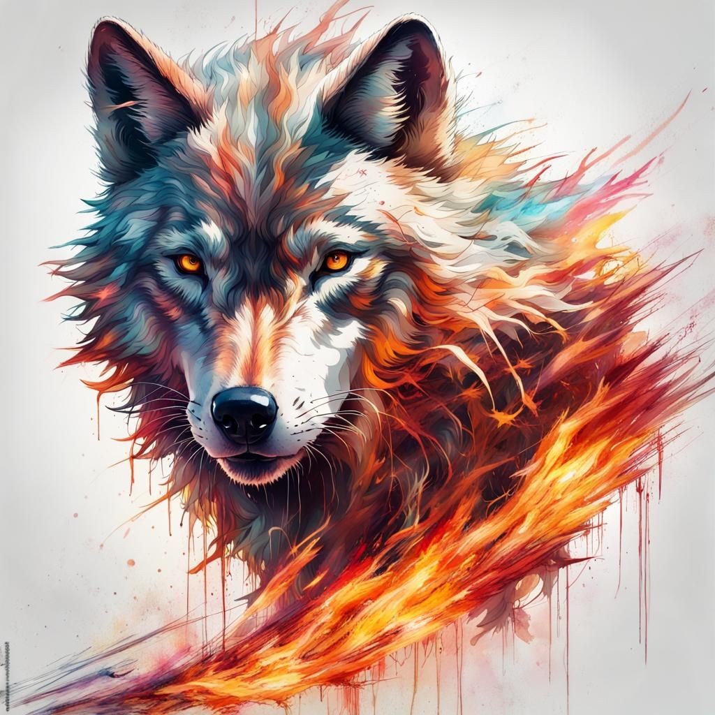 Fiery Wolf in Anime Splash Art Style