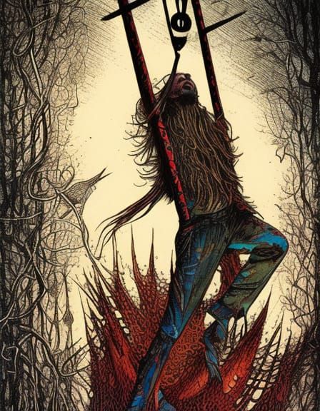 The Hanged Man Tarot Card in Dark Concept Art