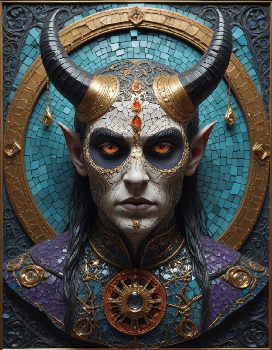 Spectral Tiefling Summoning Ravens in Neo-Cultural Tesseract...