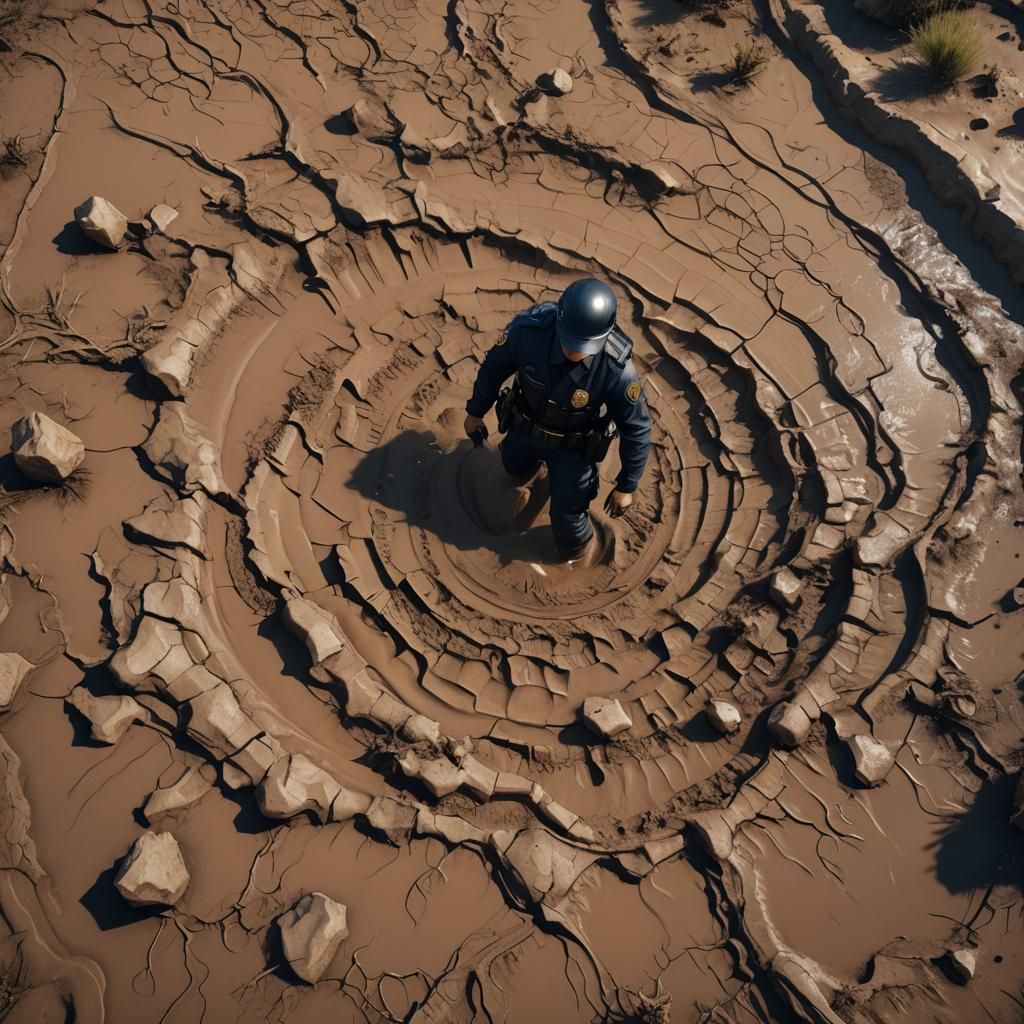 Cop in Quicksand: Detailed Matte Painting