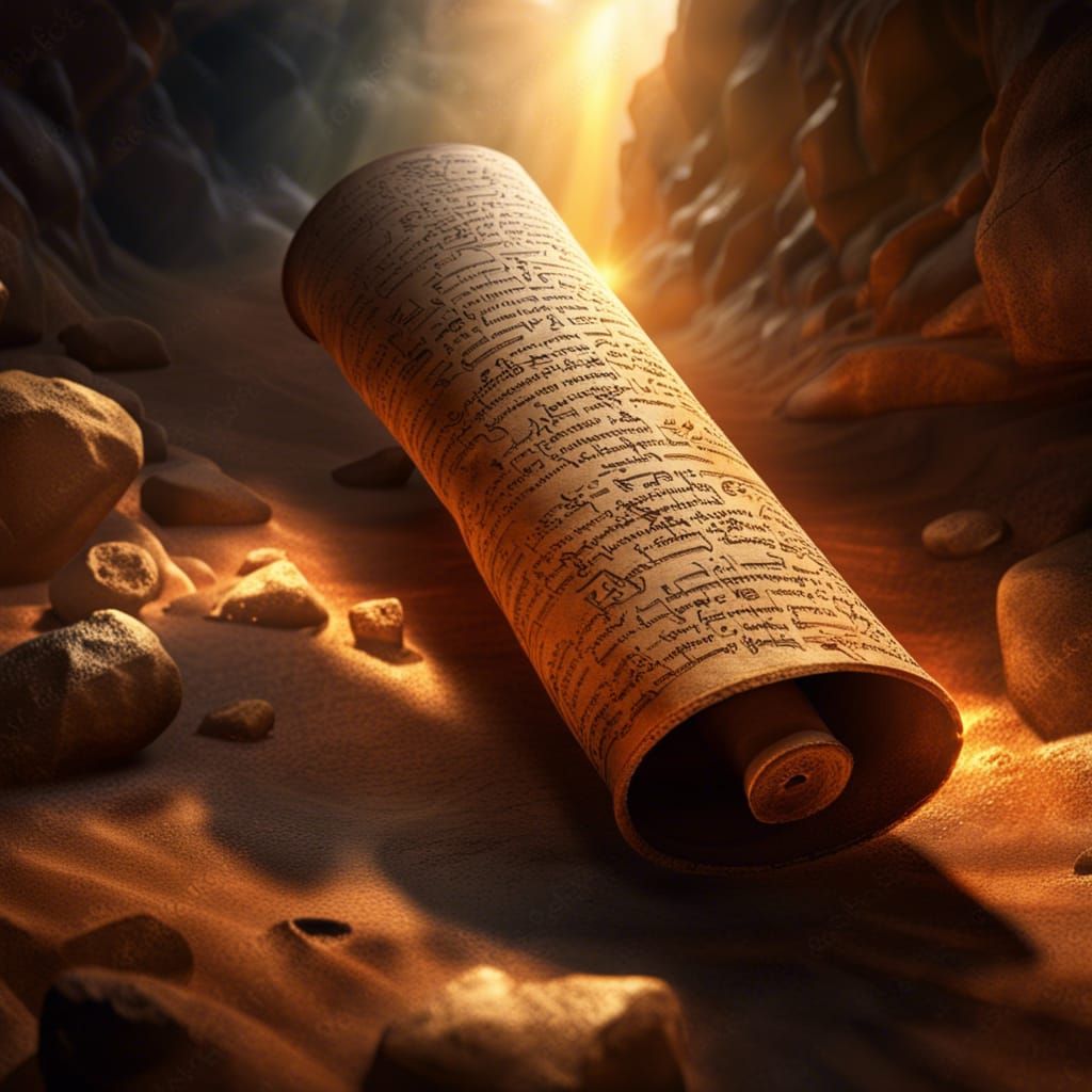 Ancient Hebrew Scroll in Dusty Cave