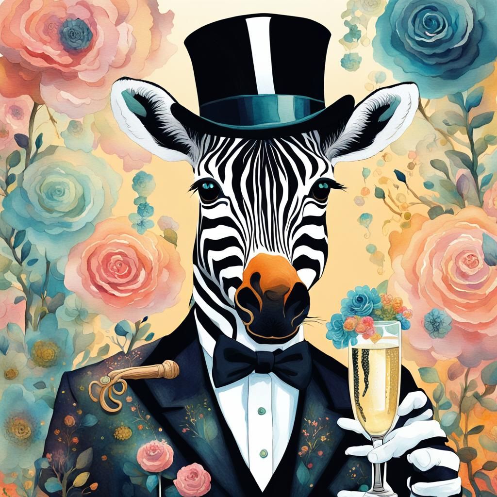 Elegant Zebra Portrait in a Surreal Style