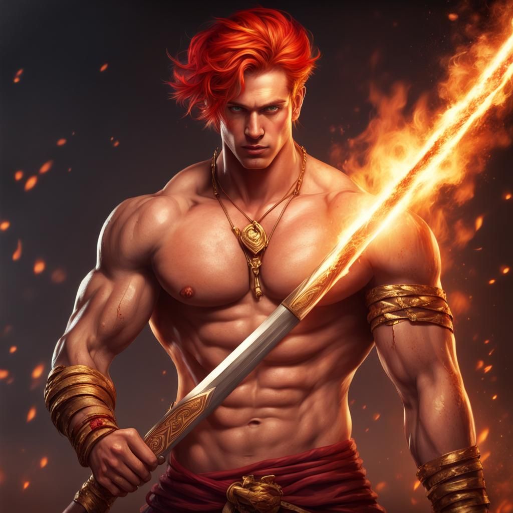 Desert Warrior Wielding a Fire Sword