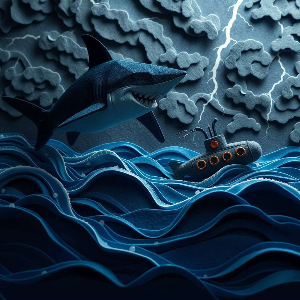 Felt Shark Leaps From Ocean in Cinematic Style