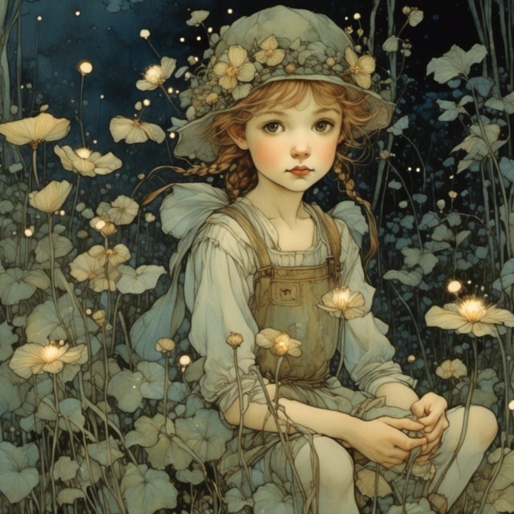 Detailed Flower Elf with Fireflies