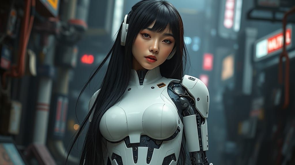 Cyberpunk Android Pinup with Realistic Robotic Features