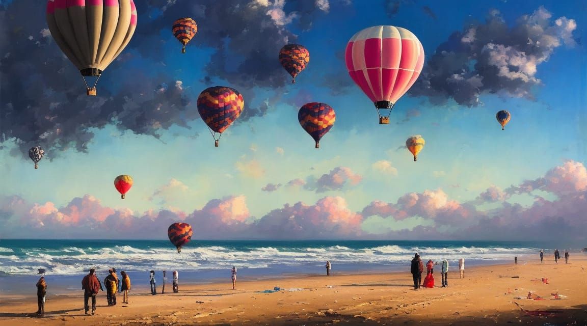 Hot Air Balloons Over Ocean: Speedpaint with Splatter