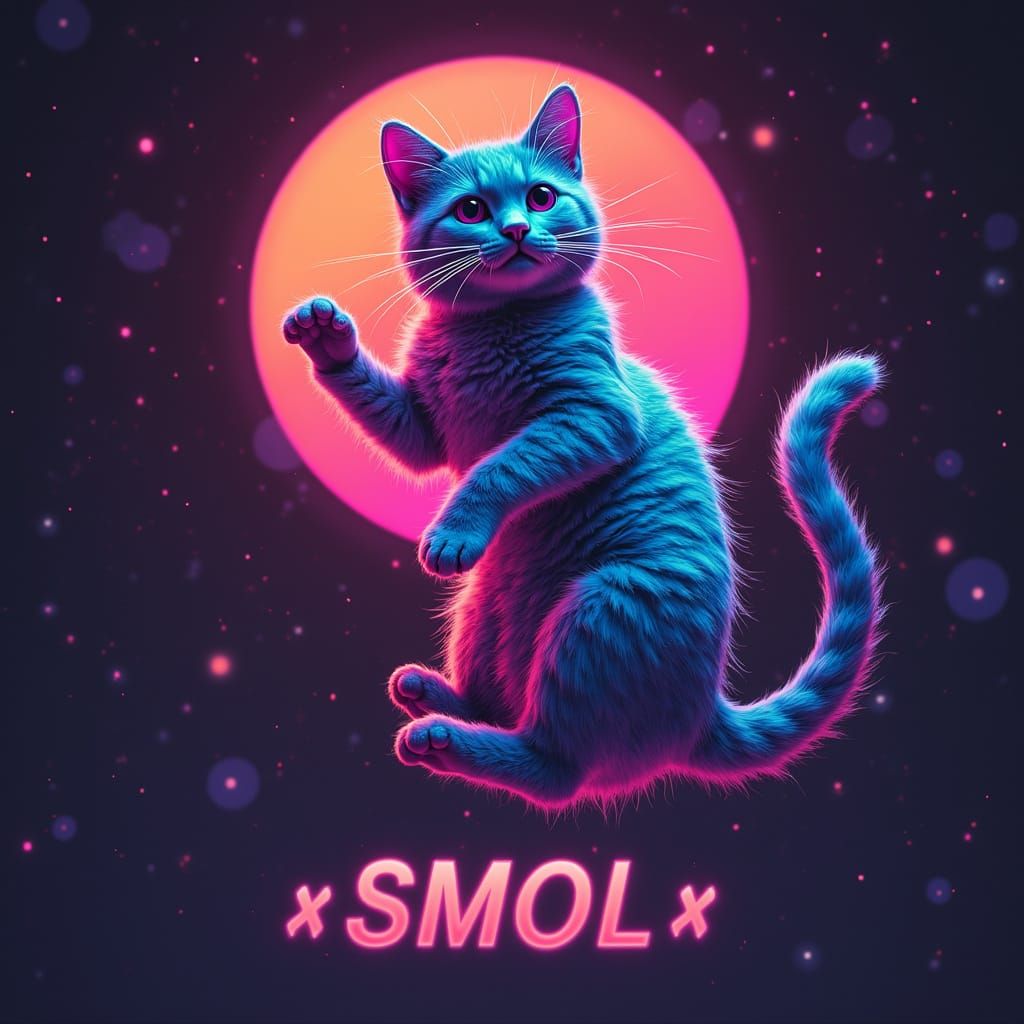 Cat in Futuristic Presidential Portrait with Neon Rainbow Fi...