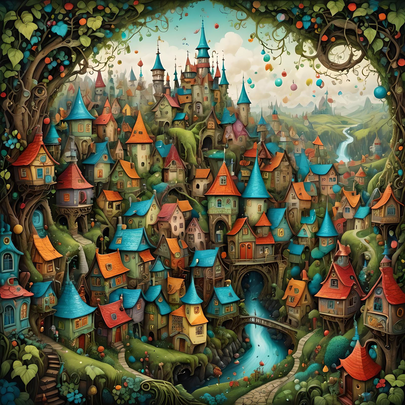 Psychedelic Fairytale Village by Laura Diehl