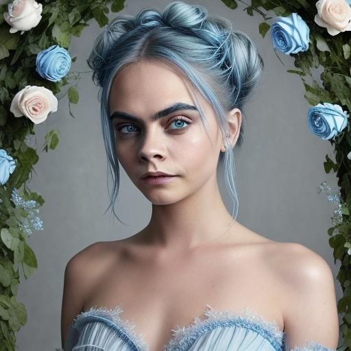 Cara Delevingne with Blue Roses in Surreal Photo