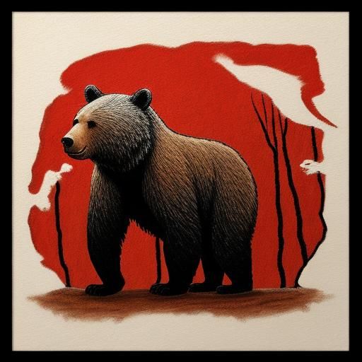 Primal Bear Cave Painting in Tribal Style
