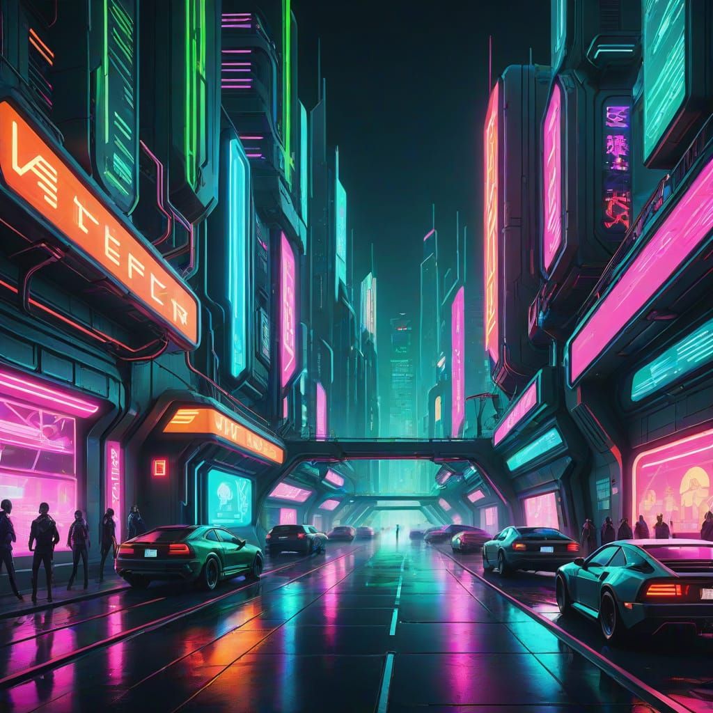 Futuristic Cyberpunk Cityscape at Night