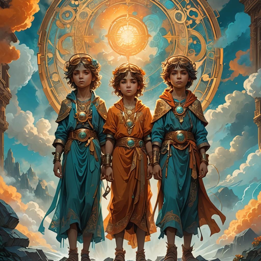 Divine Children Radiating Light: Art Deco Concept