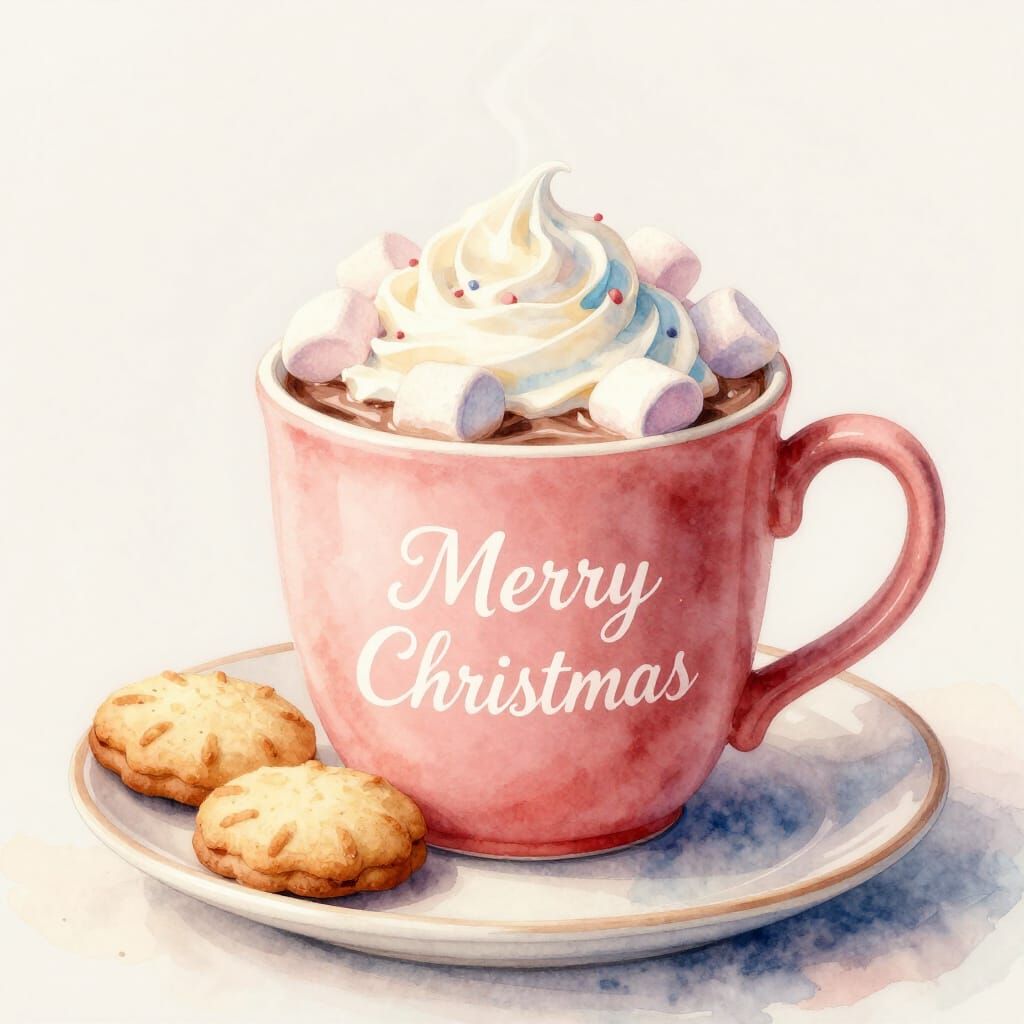 Cozy Christmas Mug with Hot Chocolate and Biscuits