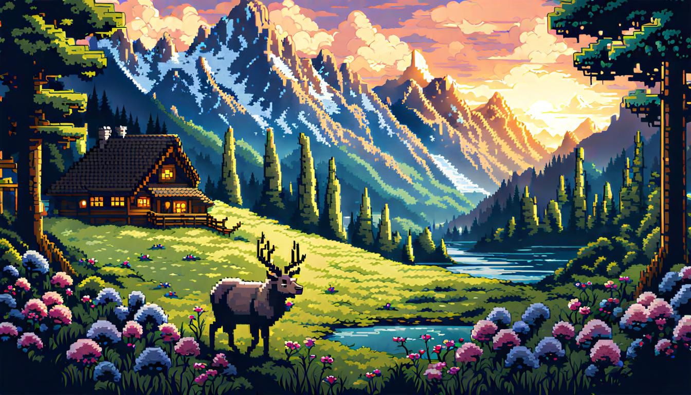 Not Space Series - Wildlife in a meadow, Pixel Art style