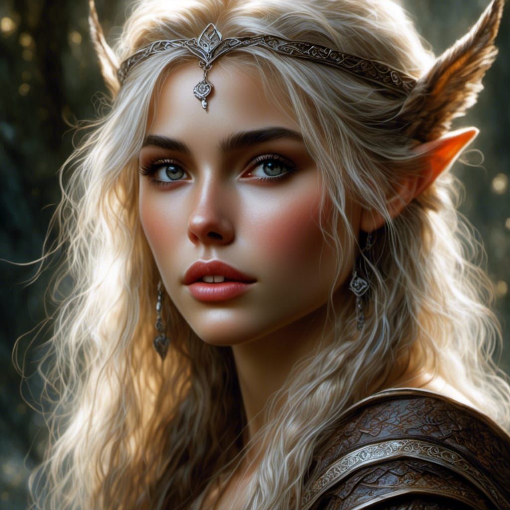 Beautiful Elf Portrait with Blonde Highlights