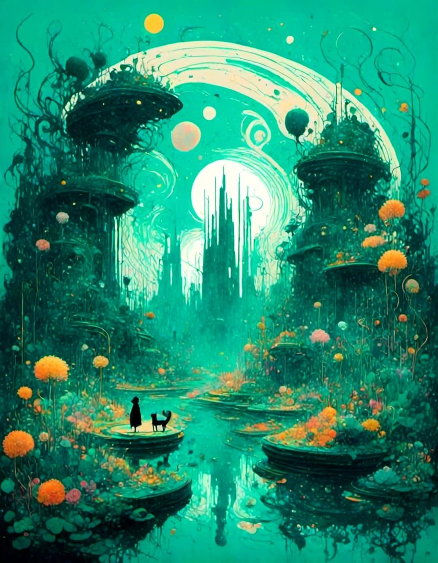 Ecofuturistic City Portal in Cosmic Expressionism Style