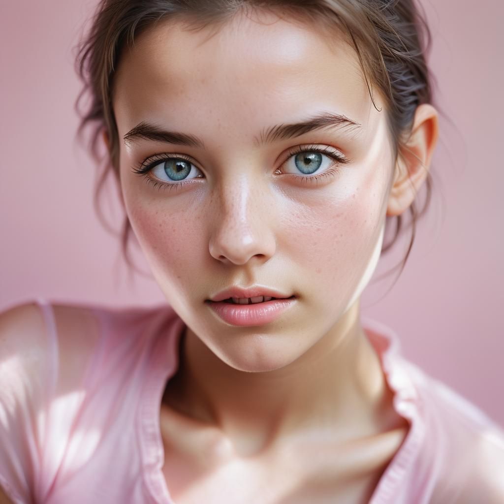 Pink Portrait of Young Woman in High-Key Lighting